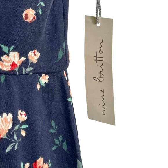 NWOT Nine Britton Willow Strappy Brushed Knit Maxi Dress Sz SP Navy Ditsy Floral - Picture 9 of 12